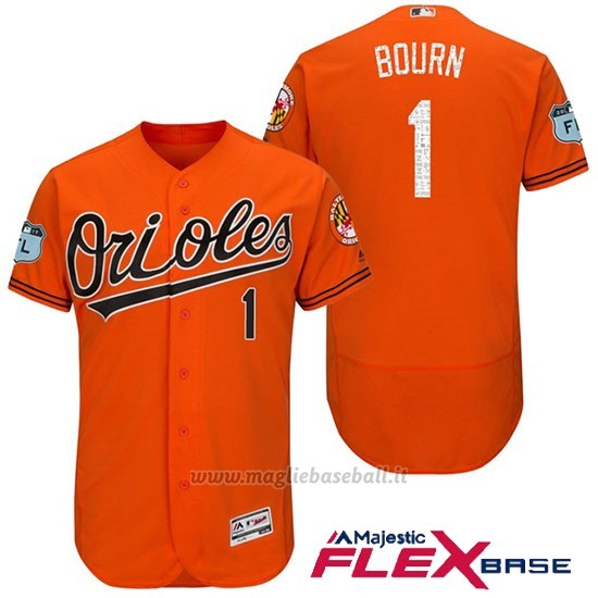 Maglia Baseball Uomo Baltimore Orioles 1 Michael Bourn Arancione 2017 Allenamento Primaverile Flex Base Giocatore